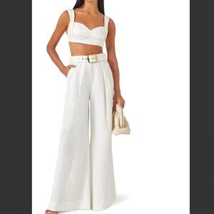 パンツ Zimmermann Acadian Floral-Embroidered Ramie Trousers ZIMMERMANN Acadian floral-embroidered Ramie Trousers